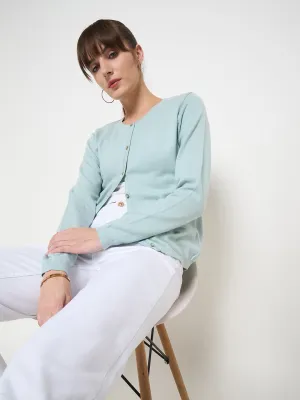Madame Crew Neck Button Down Mint Green Cardigan