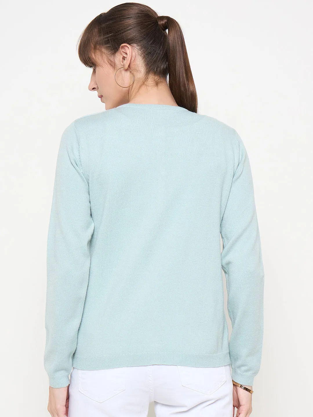 Madame Crew Neck Button Down Mint Green Cardigan