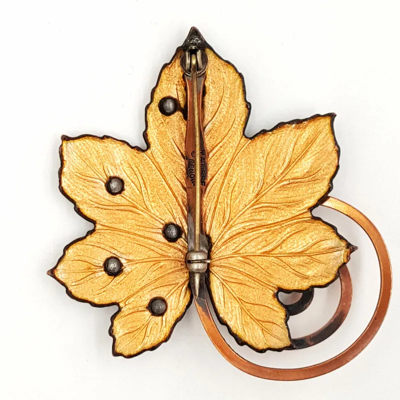 Matisse Renoir Vintage Copper and Enamel Brooch  Mid Century Modern Leaf Pin