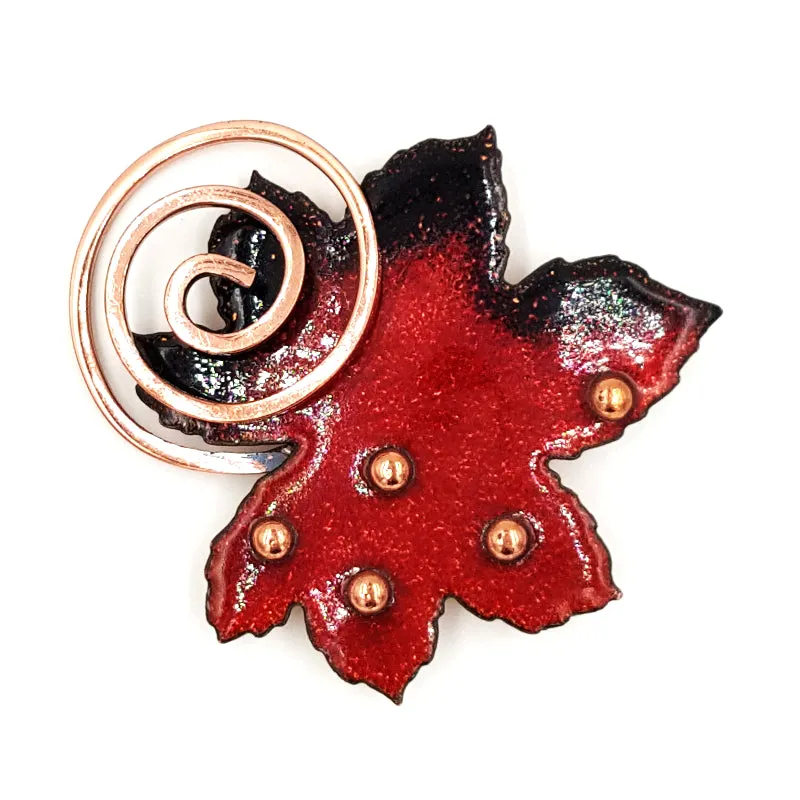 Matisse Renoir Vintage Copper and Enamel Brooch  Mid Century Modern Leaf Pin
