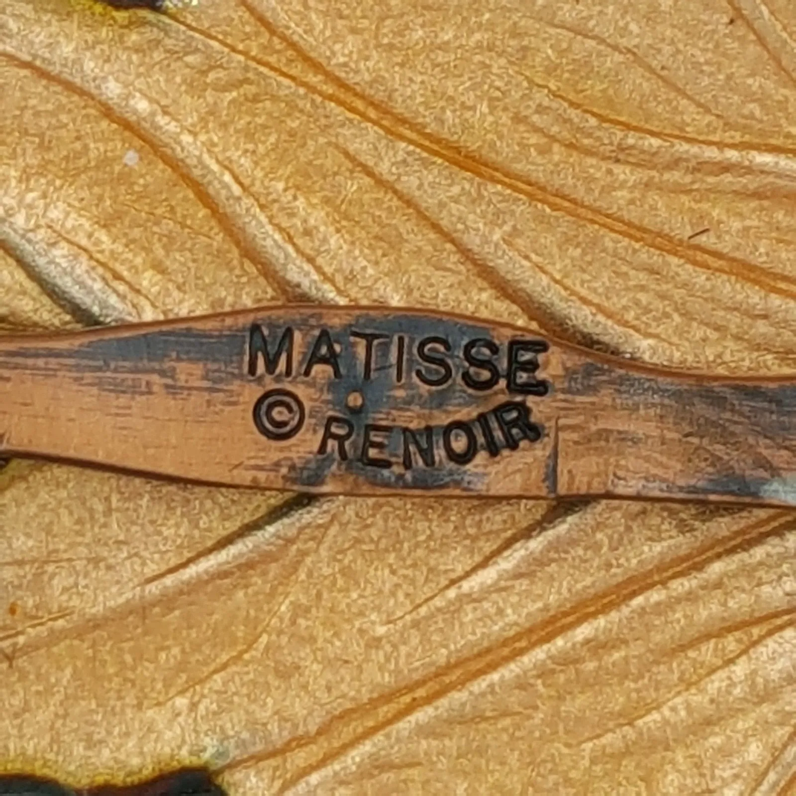 Matisse Renoir Vintage Copper and Enamel Brooch  Mid Century Modern Leaf Pin
