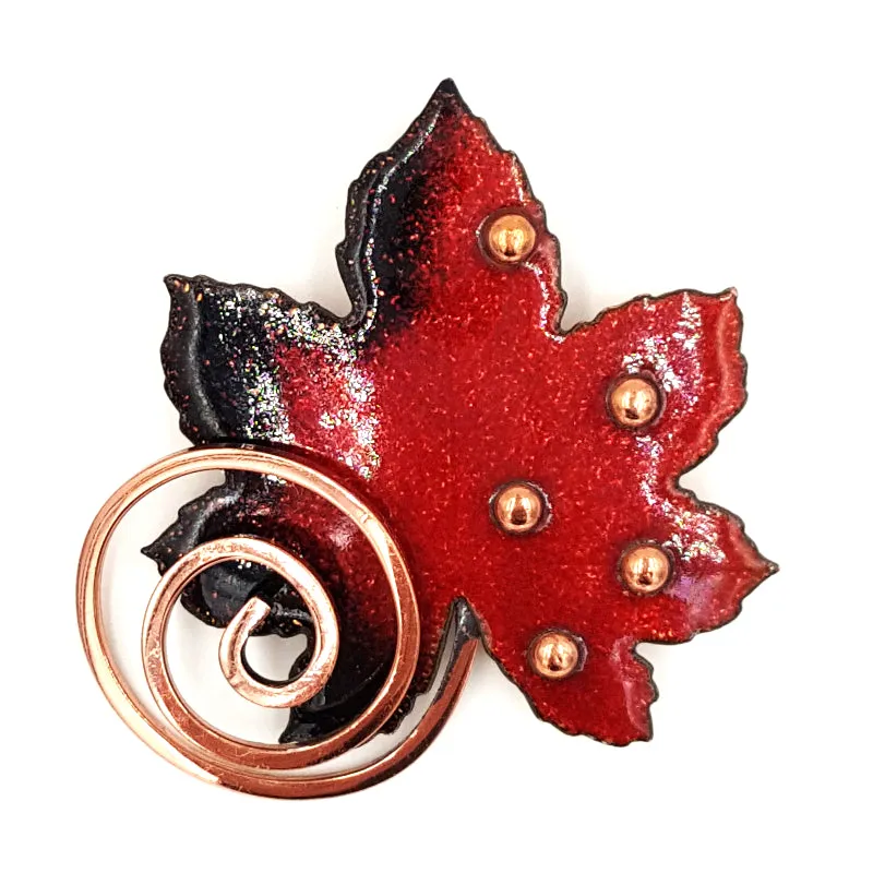 Matisse Renoir Vintage Copper and Enamel Brooch  Mid Century Modern Leaf Pin