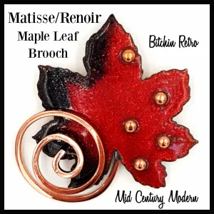 Matisse Renoir Vintage Copper and Enamel Brooch  Mid Century Modern Leaf Pin