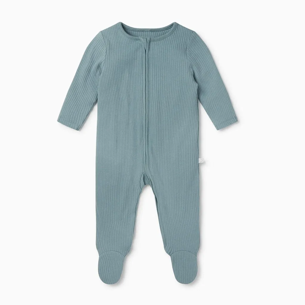 MORI Ribbed Clever Zip Sleepsuit - Ribbed Blue