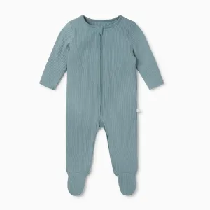 MORI Ribbed Clever Zip Sleepsuit - Ribbed Blue