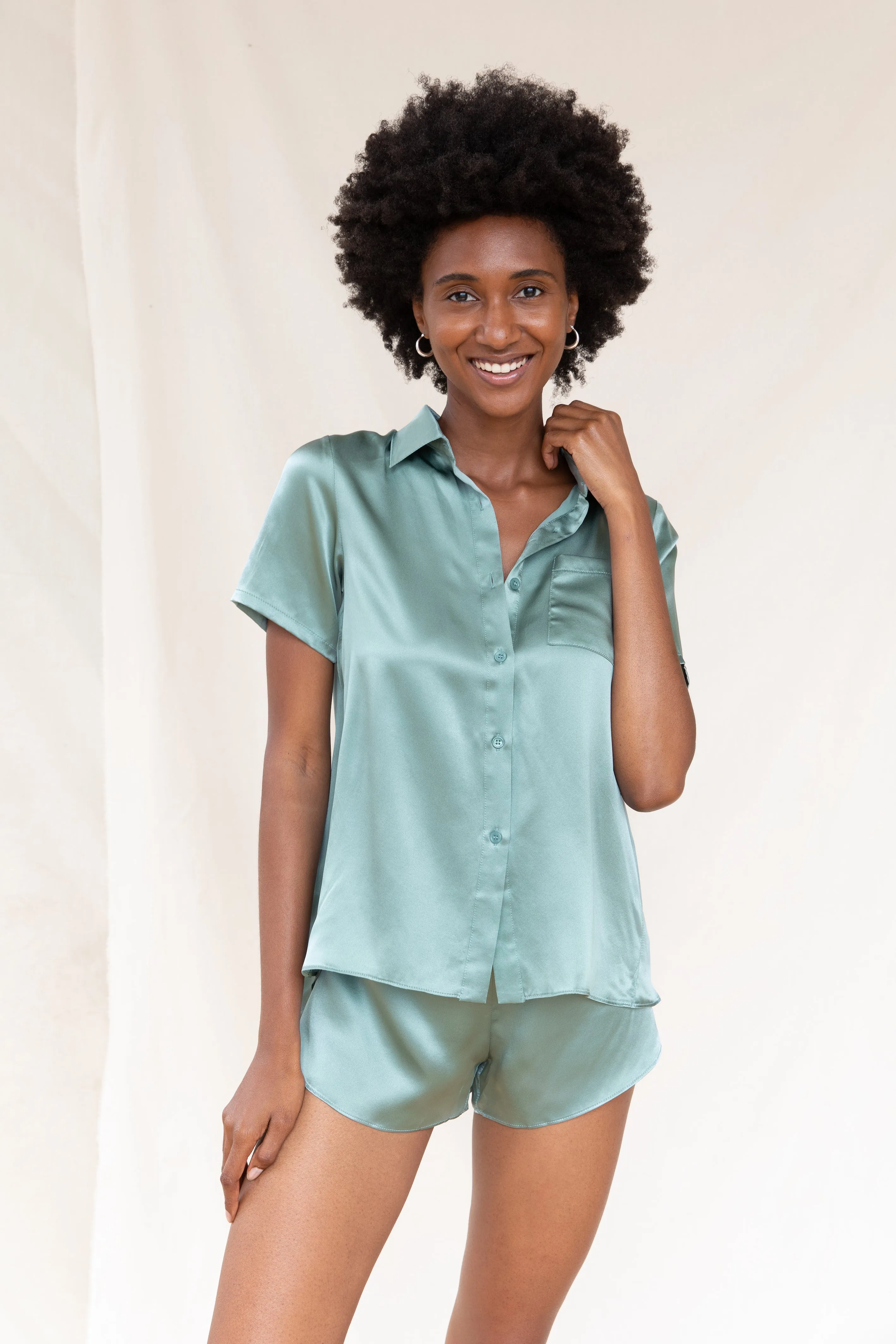 Mulberry Silk Button Down Set