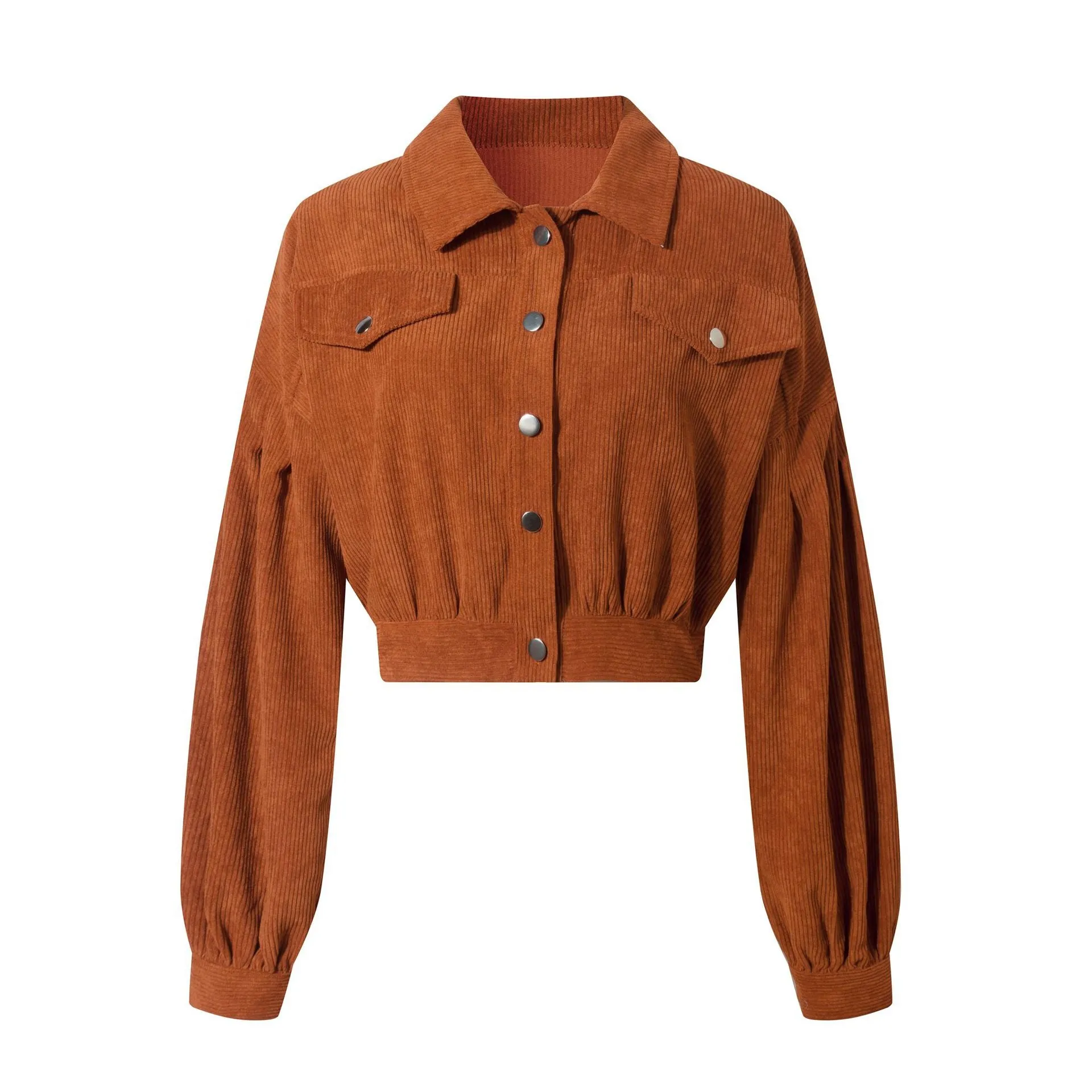 Multicolor Drop Shoulder Corduroy Coat Flap Pocket Jacket