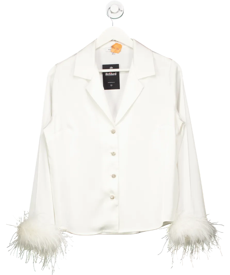 Nadine Merabi White Feather trim Darcie Shirt UK 10