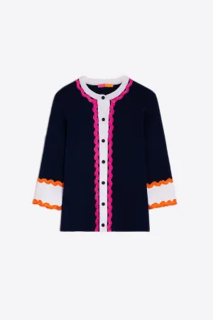 NAVY RIC-RAC DETAIL CARDIGAN