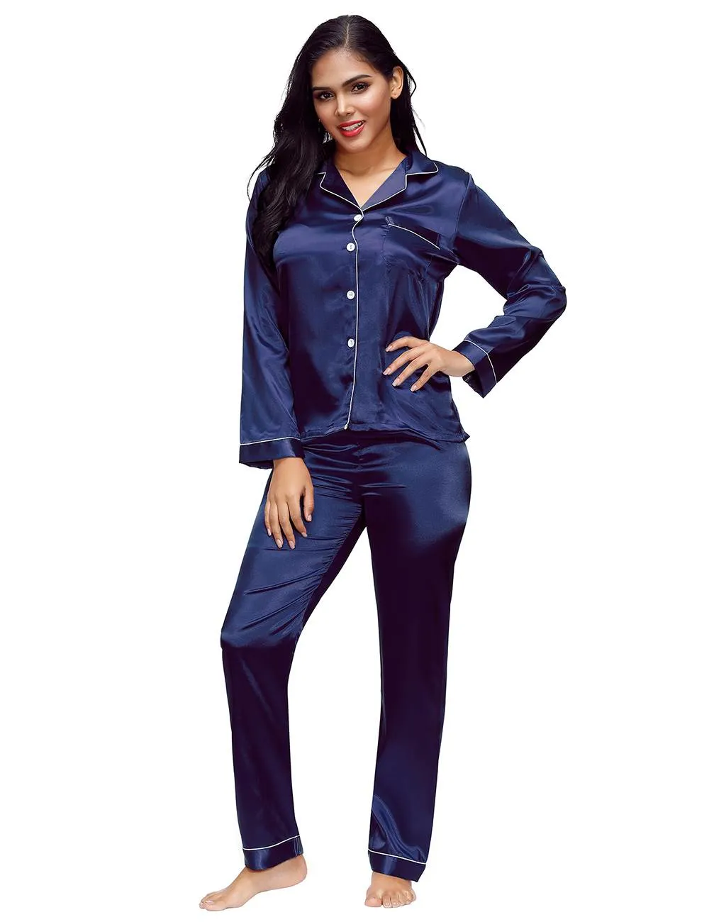 New Long Sleeve Silk Pajamas Set Two Piece Set