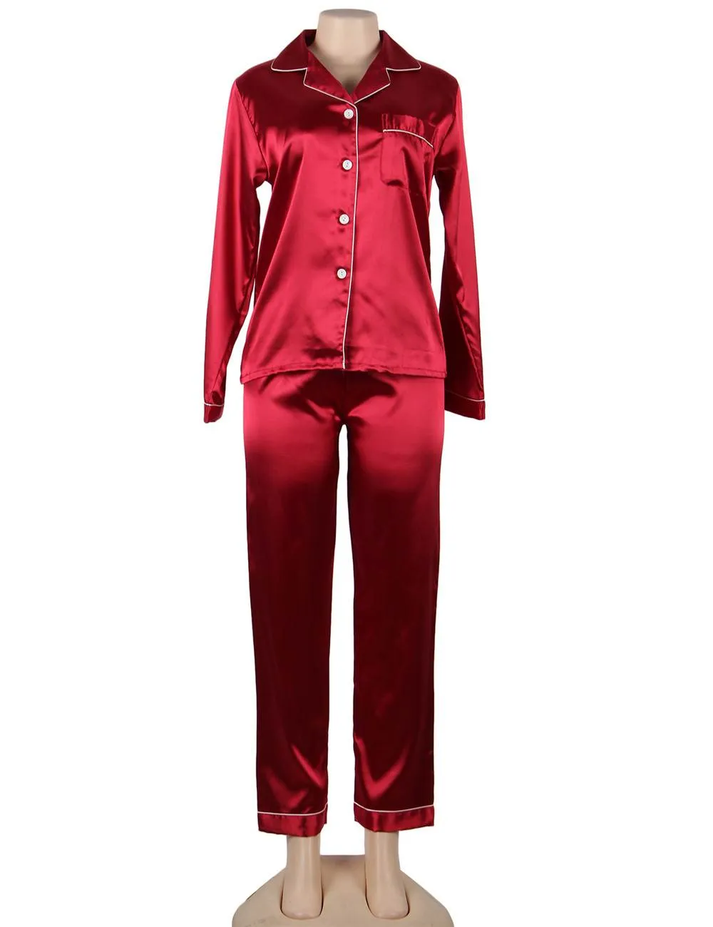 New Long Sleeve Silk Pajamas Set Two Piece Set
