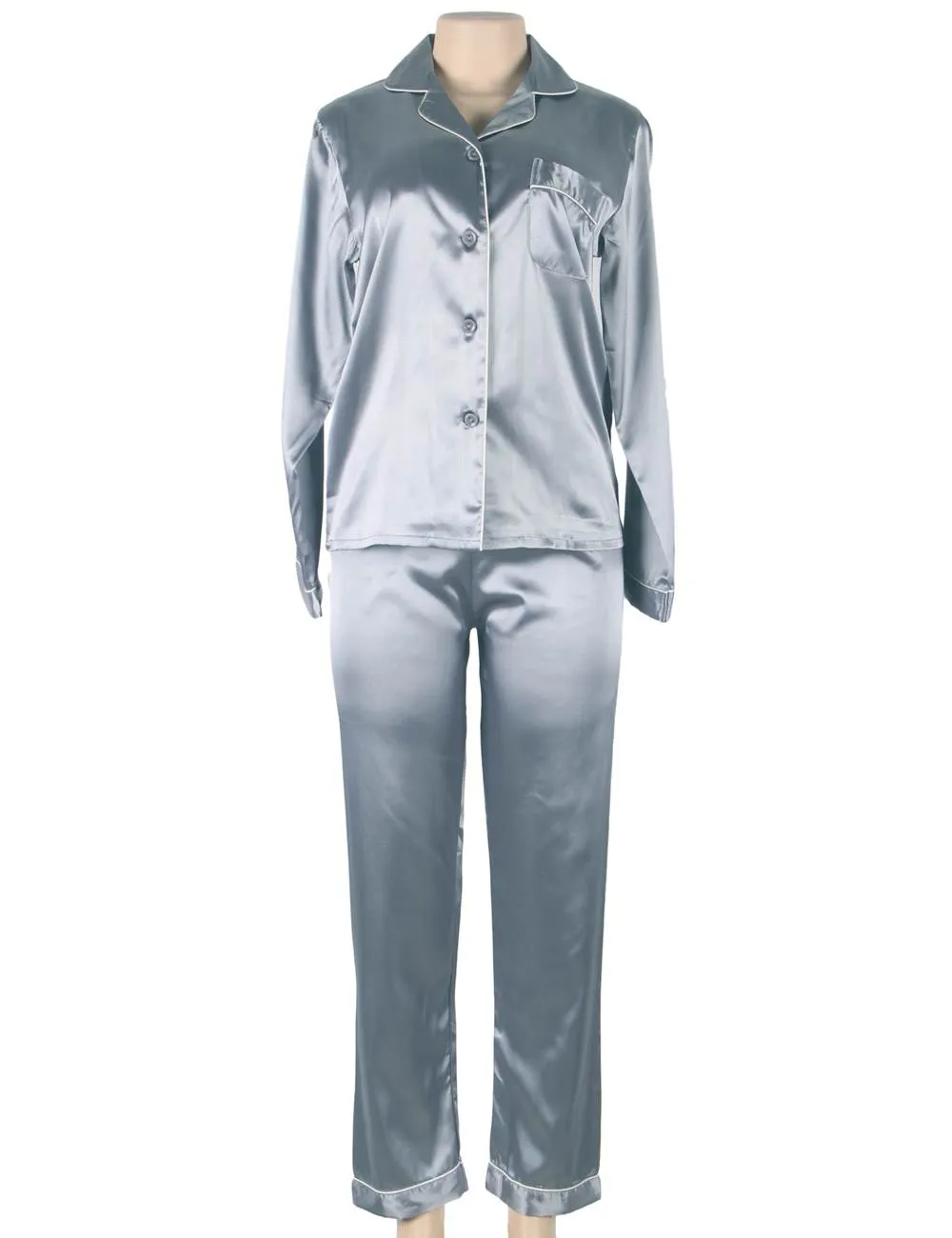 New Long Sleeve Silk Pajamas Set Two Piece Set