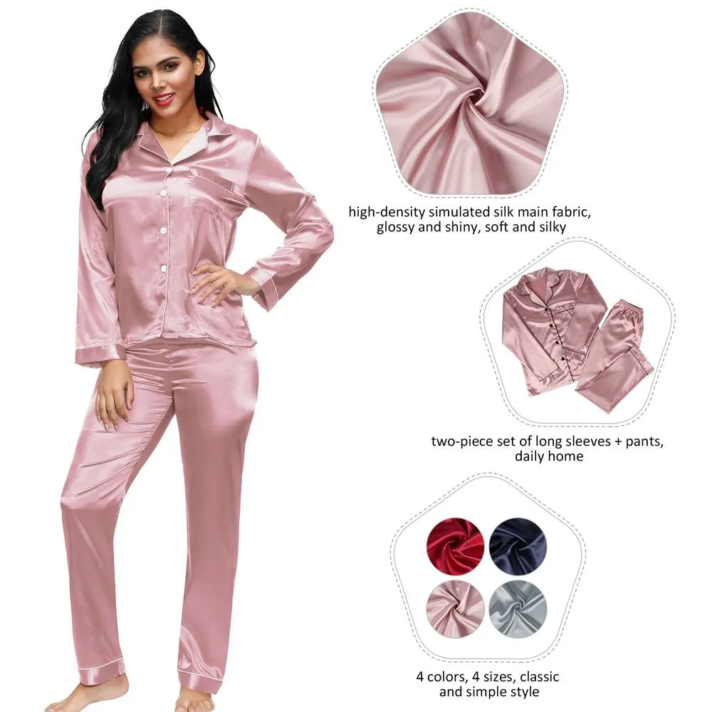 New Long Sleeve Silk Pajamas Set Two Piece Set