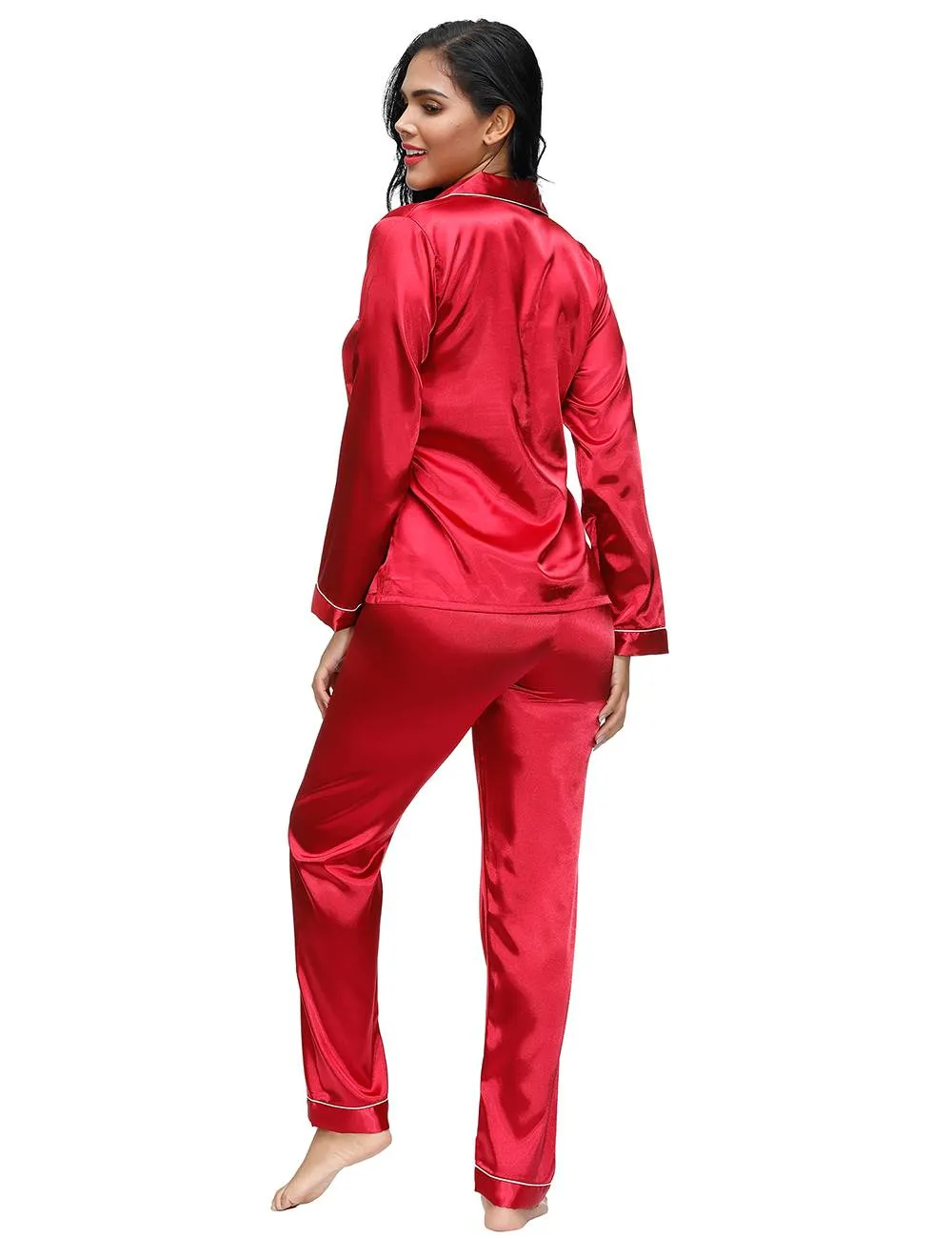 New Long Sleeve Silk Pajamas Set Two Piece Set