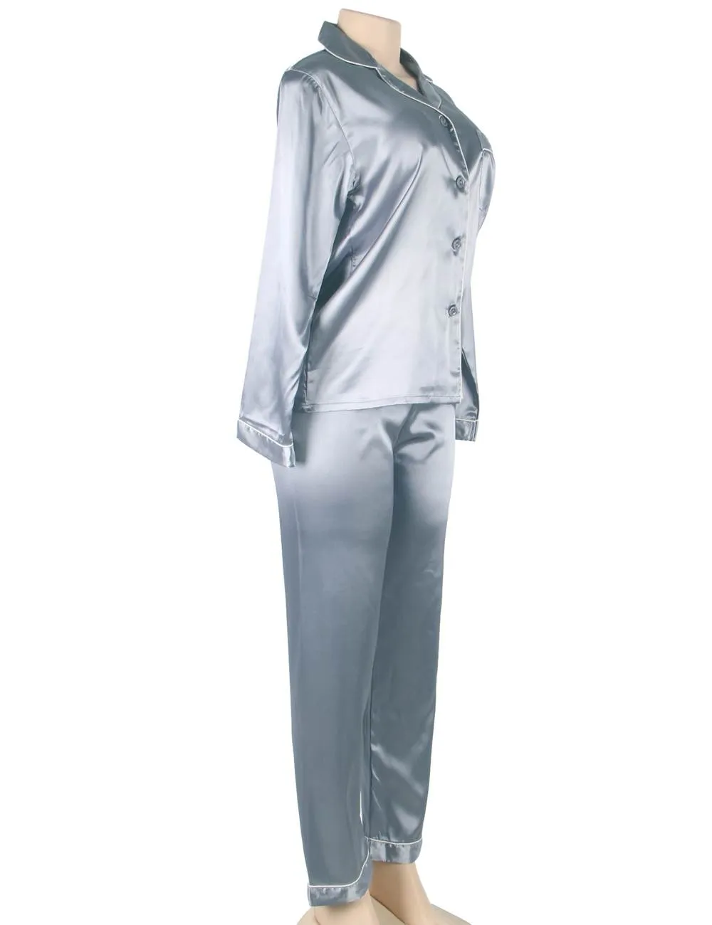 New Long Sleeve Silk Pajamas Set Two Piece Set