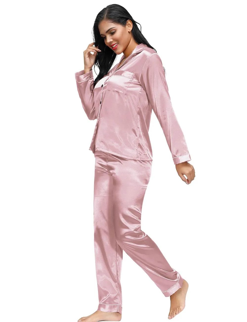 New Long Sleeve Silk Pajamas Set Two Piece Set