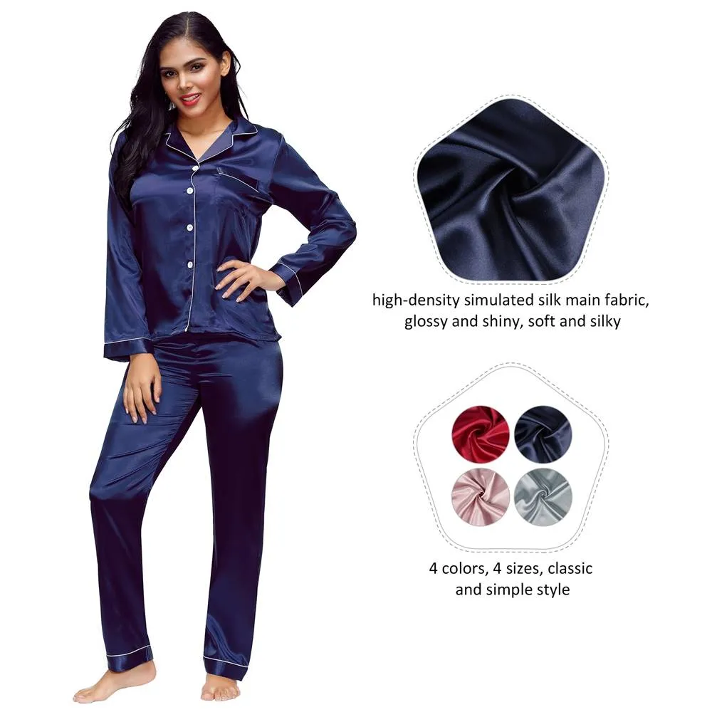 New Long Sleeve Silk Pajamas Set Two Piece Set