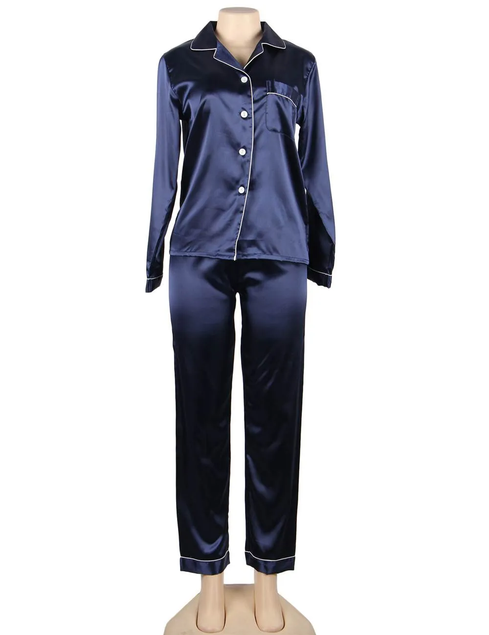 New Long Sleeve Silk Pajamas Set Two Piece Set