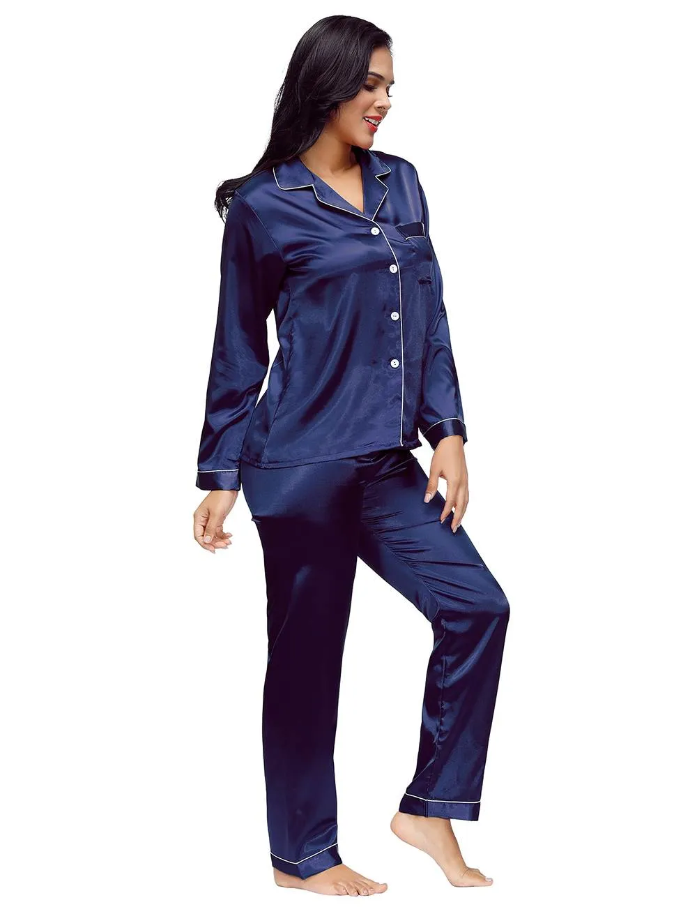 New Long Sleeve Silk Pajamas Set Two Piece Set