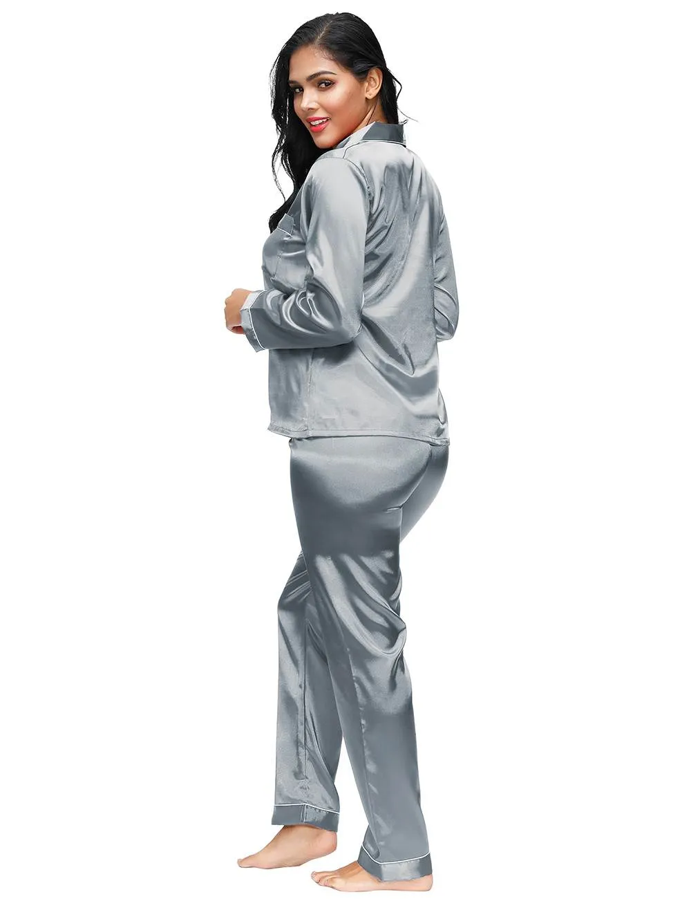 New Long Sleeve Silk Pajamas Set Two Piece Set