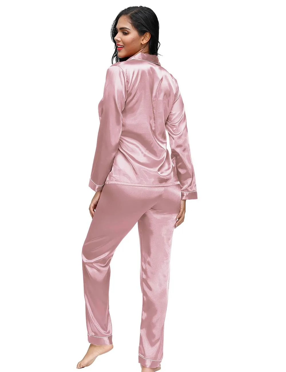 New Long Sleeve Silk Pajamas Set Two Piece Set