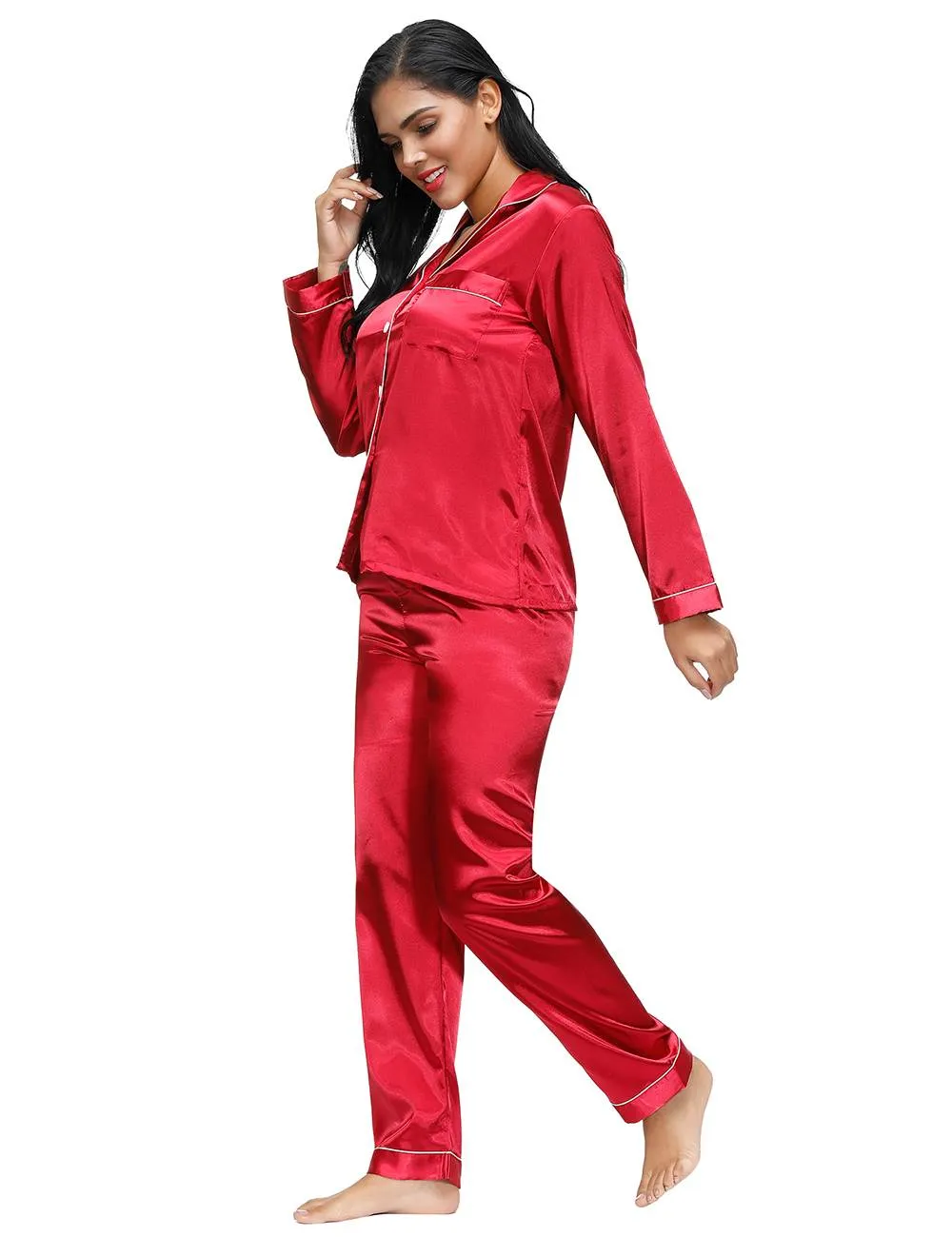 New Long Sleeve Silk Pajamas Set Two Piece Set