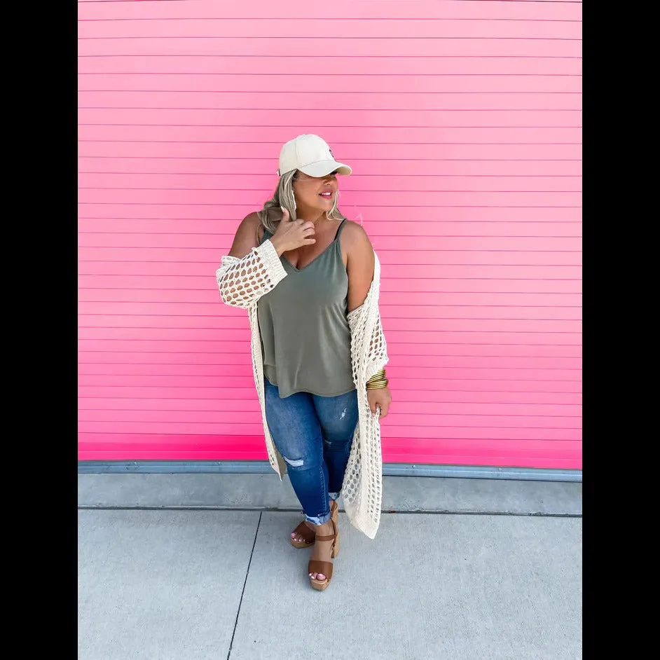 Nori Open Knit Cardigan in Sand