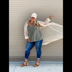 Nori Open Knit Cardigan in Sand