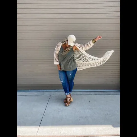 Nori Open Knit Cardigan in Sand