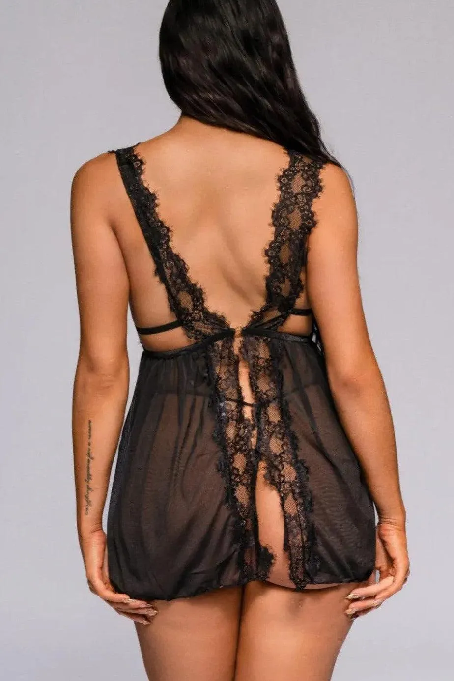 Nylah Babydoll Set - Black