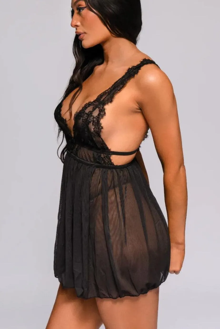 Nylah Babydoll Set - Black