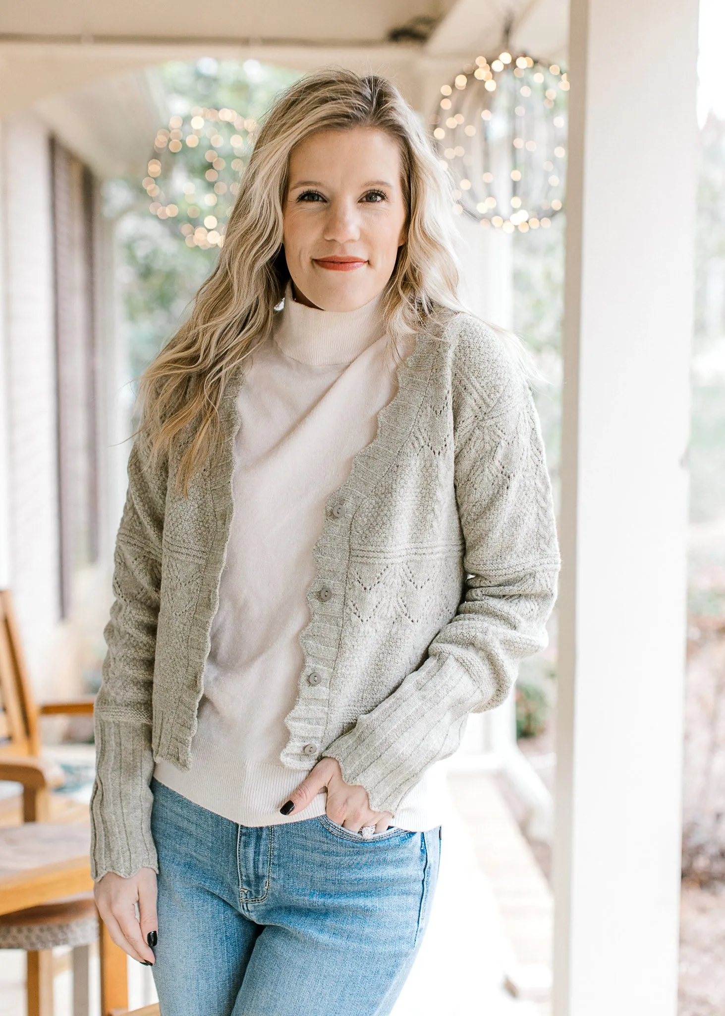 Olive Scallop Button Cardigan