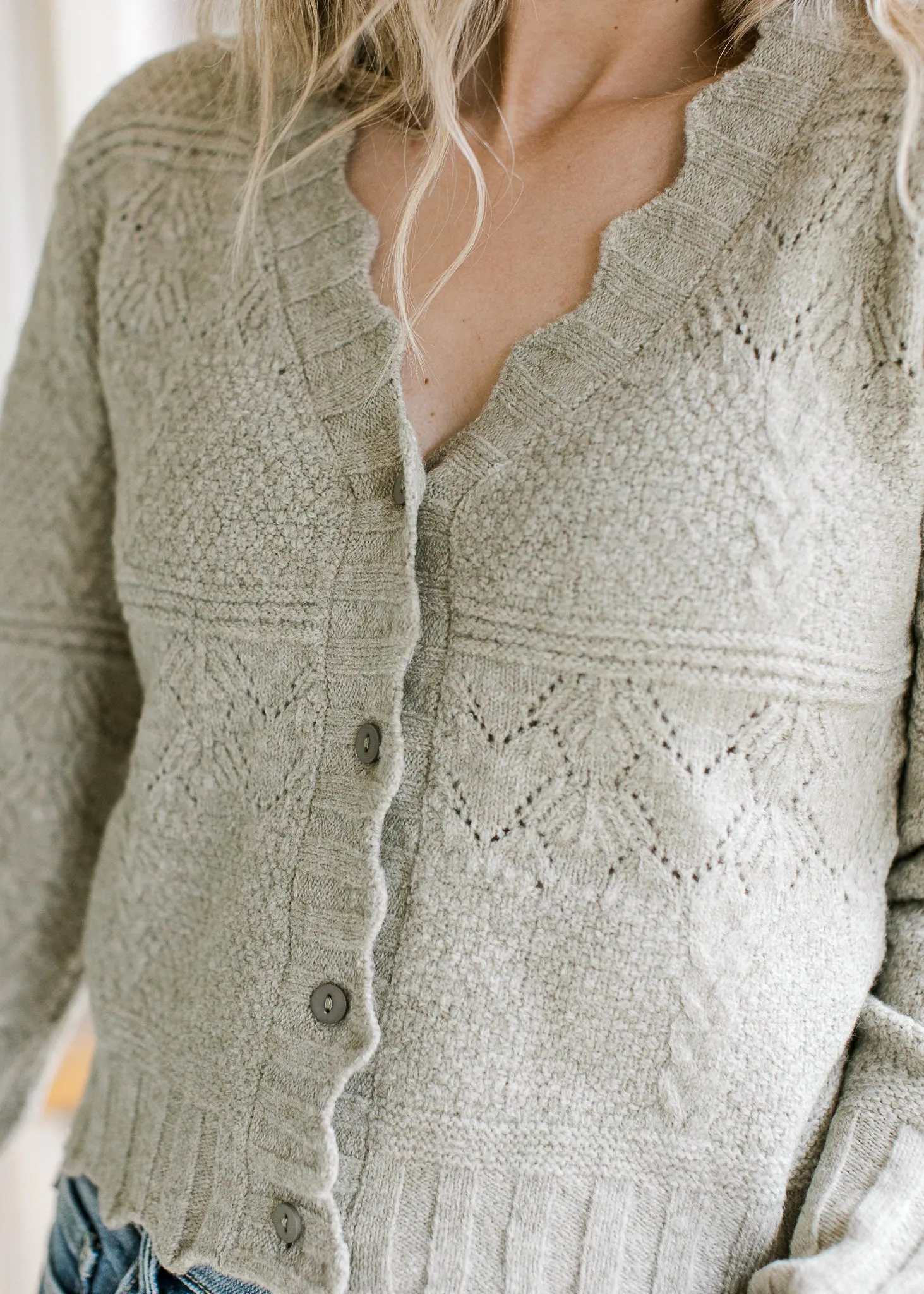 Olive Scallop Button Cardigan