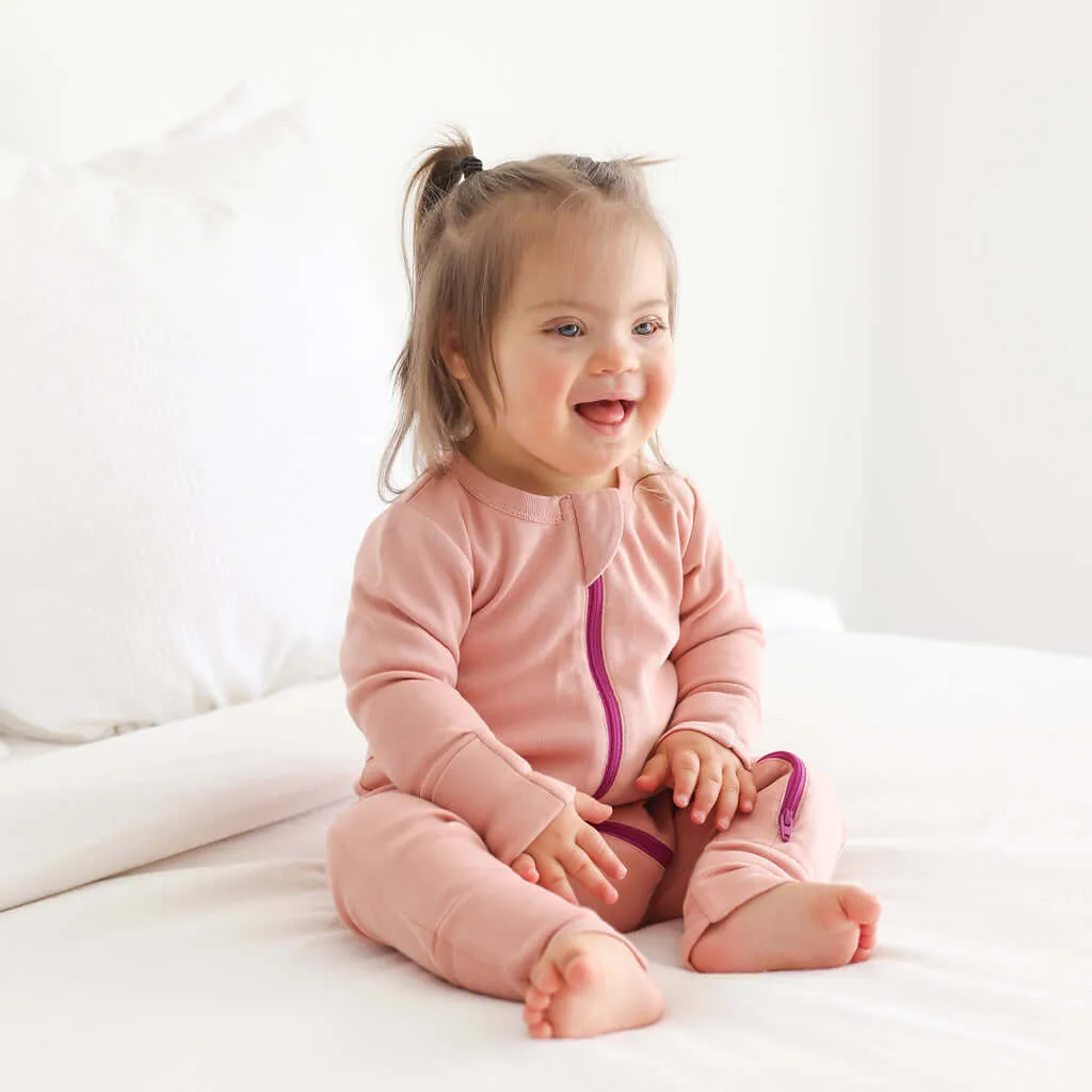 Organic Essential Basic '2-Way' Zipper Romper - Long Sleeve | Dusty Pink