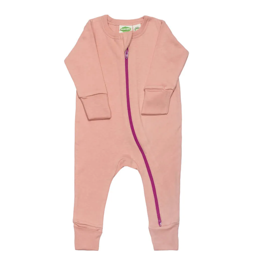 Organic Essential Basic '2-Way' Zipper Romper - Long Sleeve | Dusty Pink