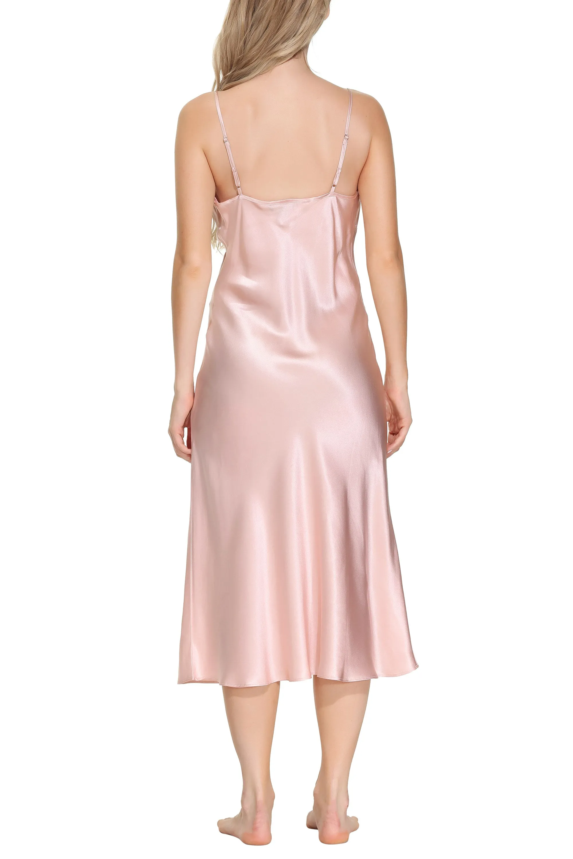 Oscar Rossa Women's Long Silk Nightgown 100% Silk Full Slip Chemise with Charming Lace
