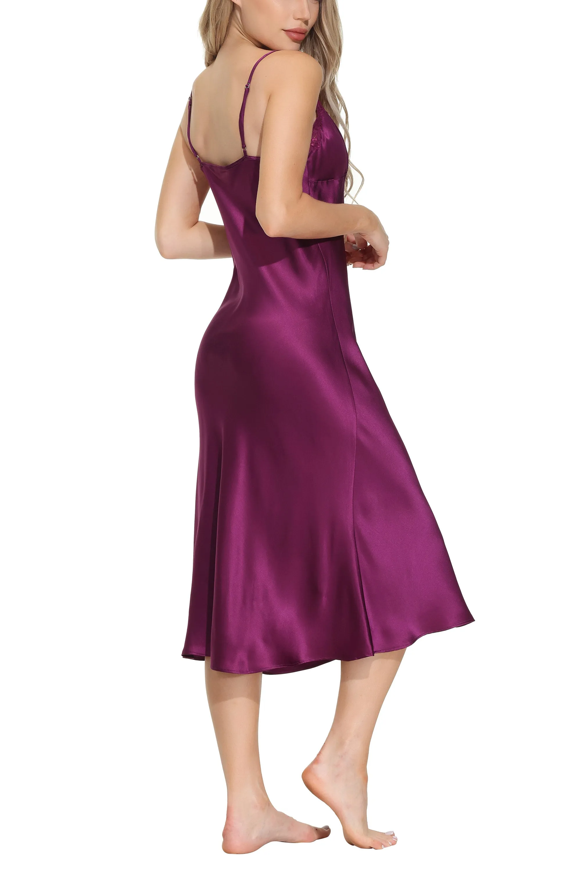 Oscar Rossa Women's Long Silk Nightgown 100% Silk Full Slip Chemise with Charming Lace
