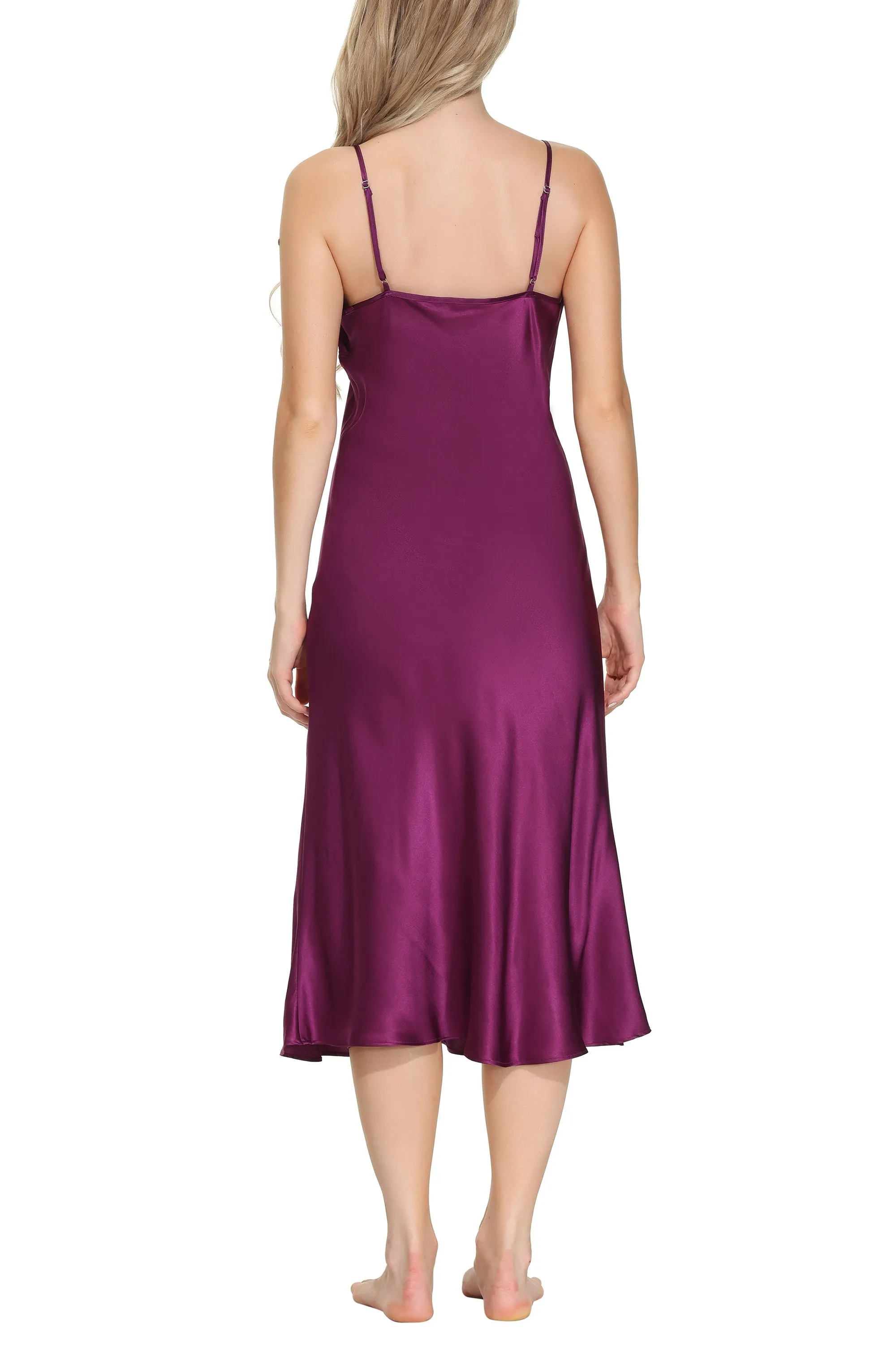 Oscar Rossa Women's Long Silk Nightgown 100% Silk Full Slip Chemise with Charming Lace