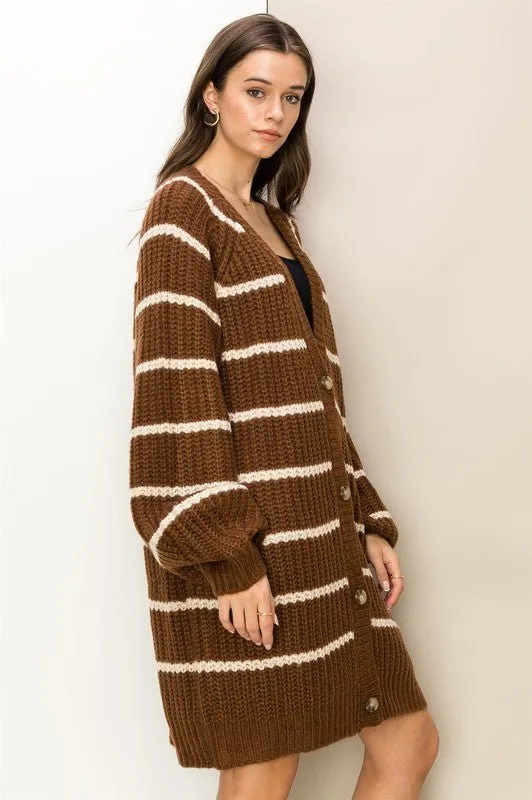 Oversized Striped Sweater Cardigan