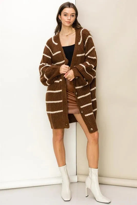 Oversized Striped Sweater Cardigan