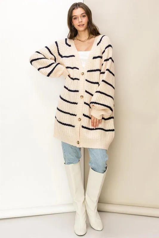 Oversized Striped Sweater Cardigan