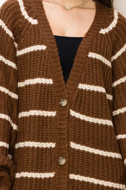 Oversized Striped Sweater Cardigan