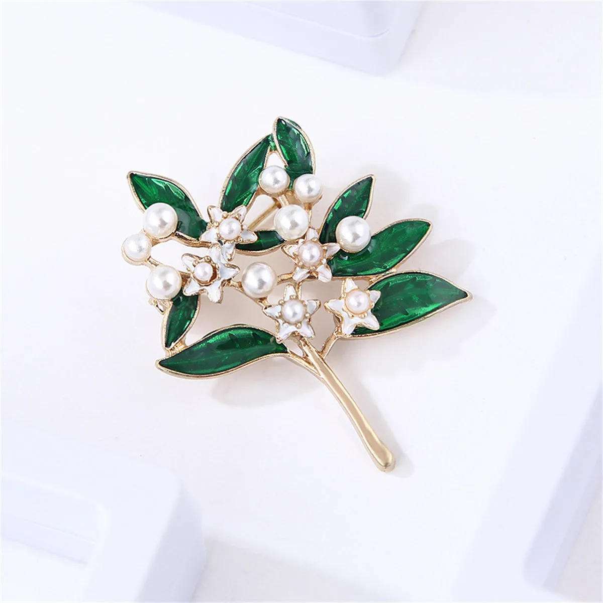 Pearl & Green Enamel 18K Gold-Plated Gardenia Brooch