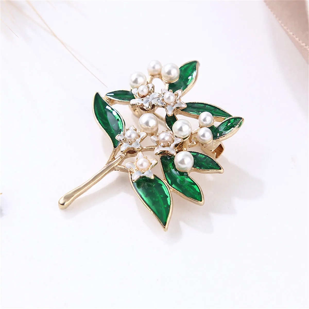 Pearl & Green Enamel 18K Gold-Plated Gardenia Brooch