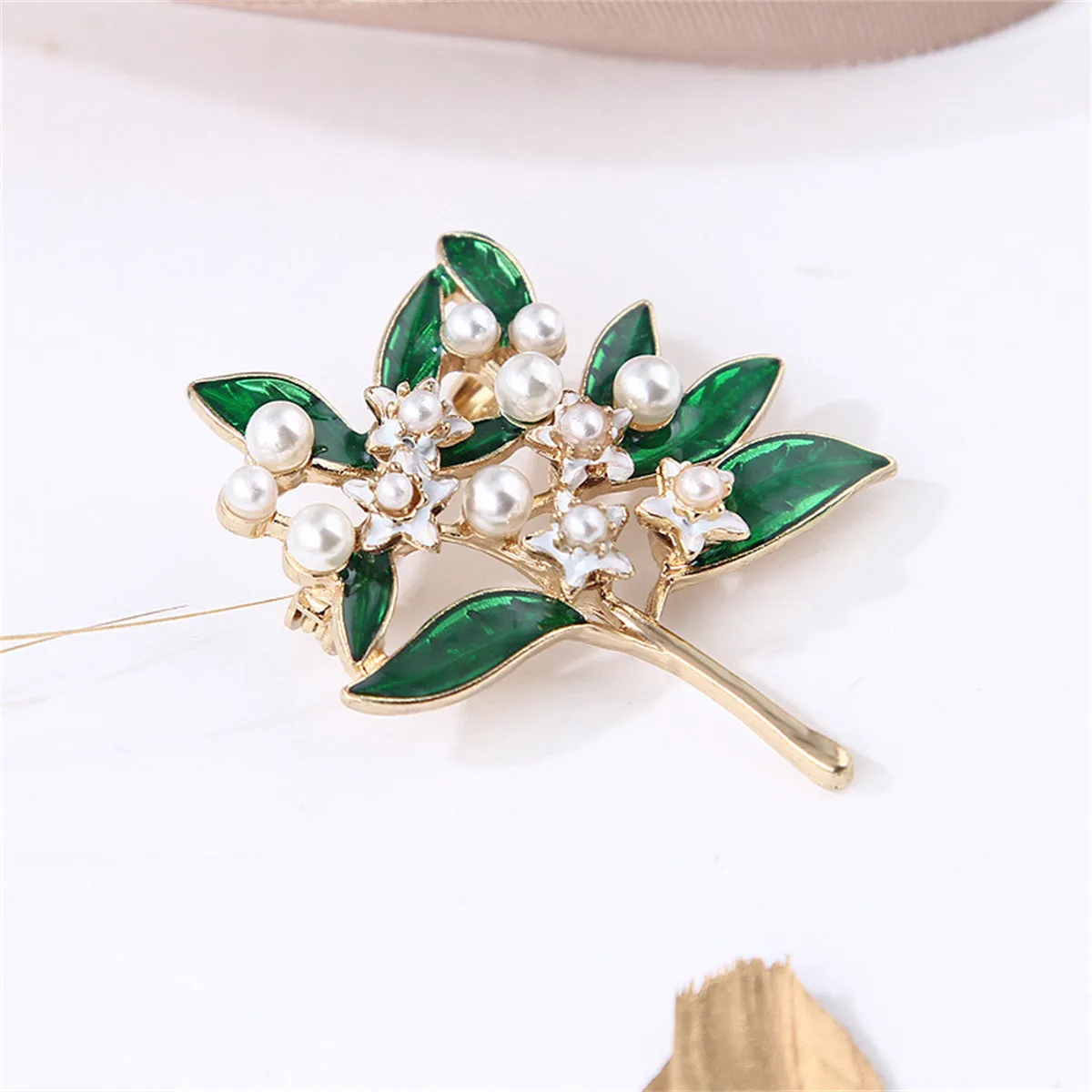 Pearl & Green Enamel 18K Gold-Plated Gardenia Brooch