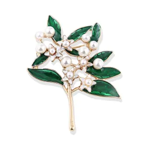 Pearl & Green Enamel 18K Gold-Plated Gardenia Brooch