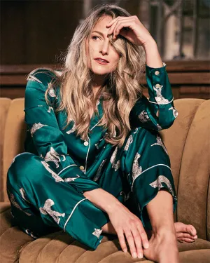 PETITE PLUME | Women's Silk Pajama Set | Green Panthère de Luxe