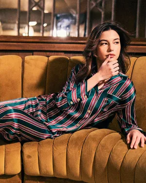 PETITE PLUME | Women's Silk Pajama Set | Lancaster Stripe Red & Green