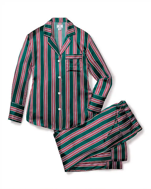PETITE PLUME | Women's Silk Pajama Set | Lancaster Stripe Red & Green
