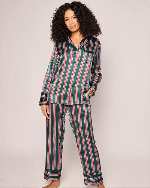 PETITE PLUME | Women's Silk Pajama Set | Lancaster Stripe Red & Green